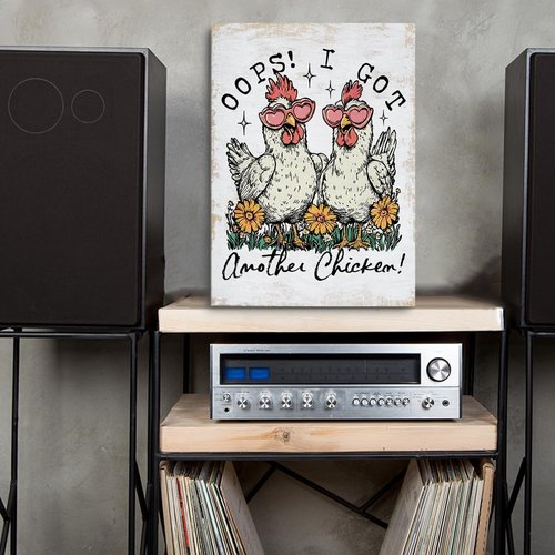 Funny Farm Animal Chicken Decor - Cute Floral Hen Canvas Wall Art | Framed 11.4x15in Ready to Hang