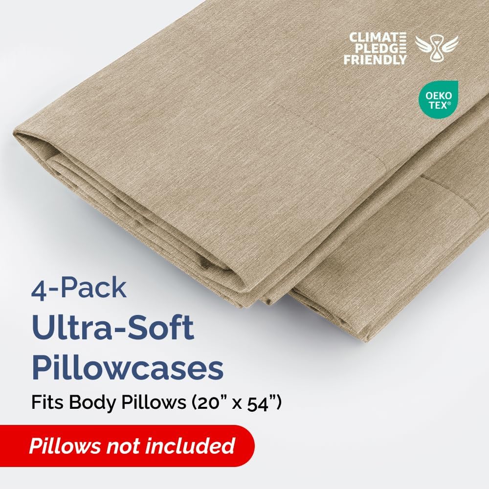 Skiennix Body Pillowcases Set of 4 | Soft, Breathable Covers for Side Sleepers - 20x54" - Heathered Beige