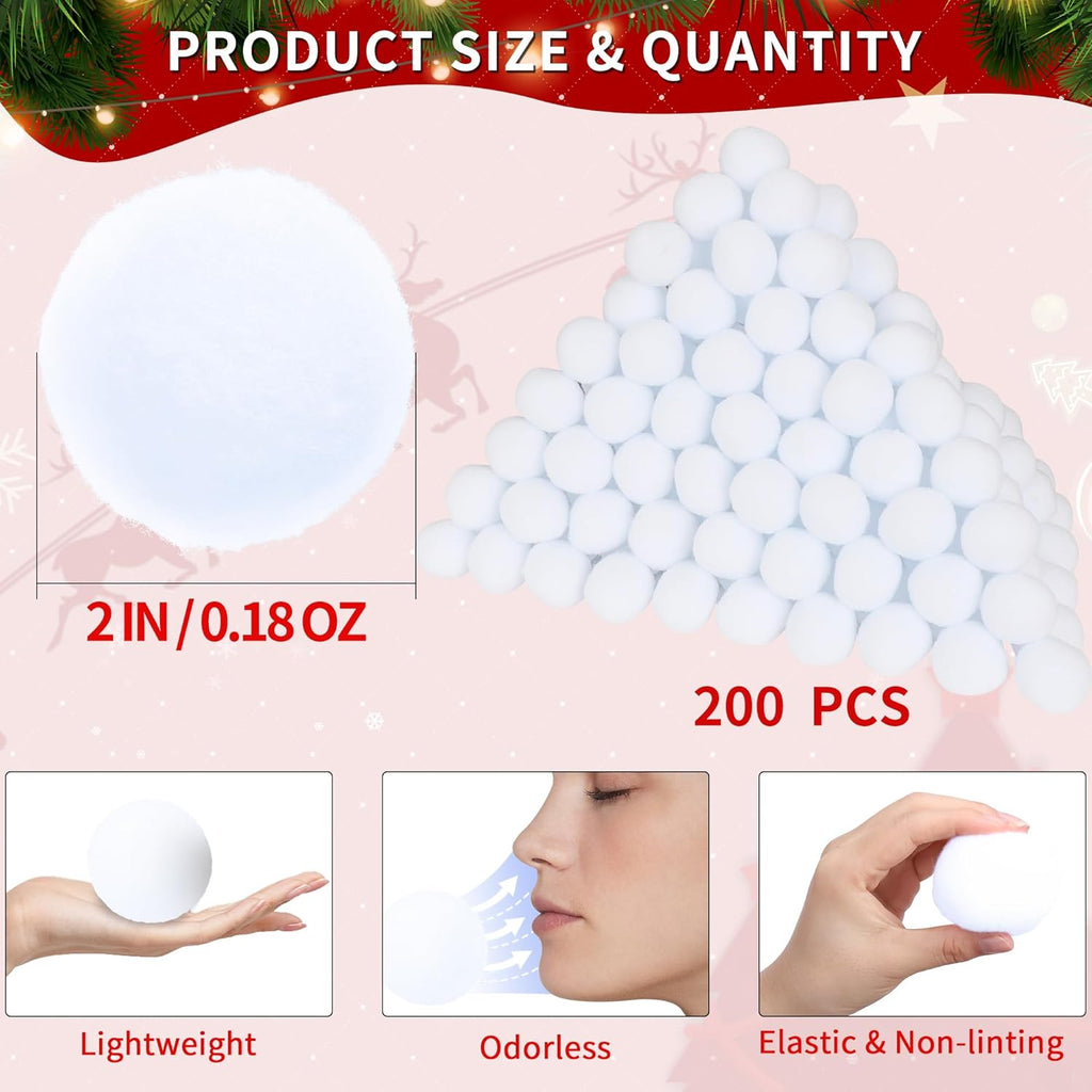 Skiennix 200 Pack Snow Toy Balls - Indoor Fake Snowballs for Kids' Winter Fun & Holiday Parties