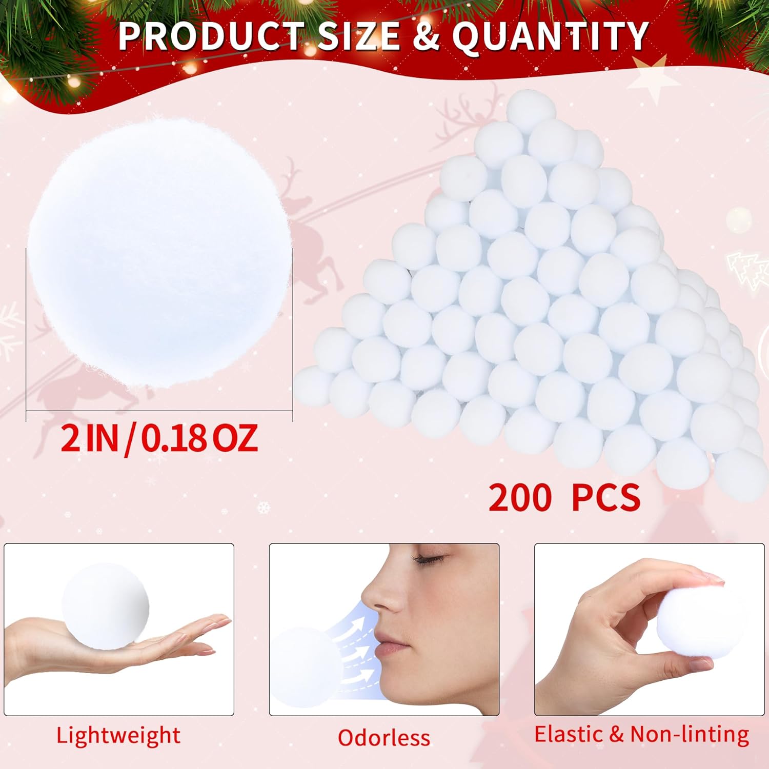 Skiennix 200 Pack Snow Toy Balls - Indoor Fake Snowballs for Kids' Winter Fun & Holiday Parties