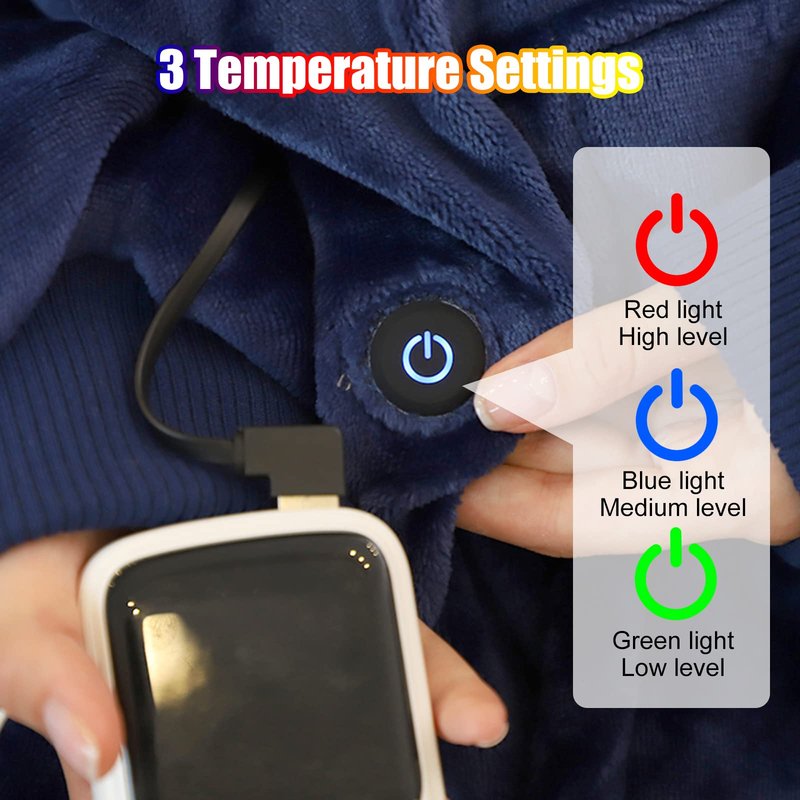 WOOLALA USB Heated Wearable Blanket, Oversied Lazy Hoodie with Large Heating Area on Back Cozy Sherpa Sweatshirt Therapy Heat Blacket with Hood…