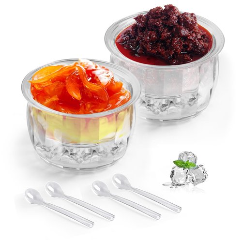 Chilled Dip Bowl Set with Ice for Serving, 2 Pack Ice Chiller Bowl with 4 Spoons for Chilled Pasta, Potato, Dressing, Fruit and Party
