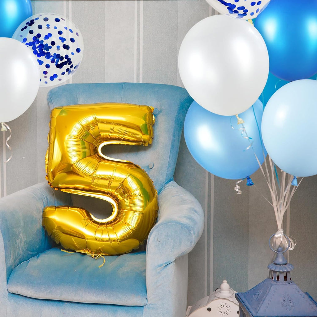 Skiennix 68-Pcs Blue and White Balloon Kit - 12-Inch Confetti Balloons for Birthday, Wedding, Baby Shower Decor
