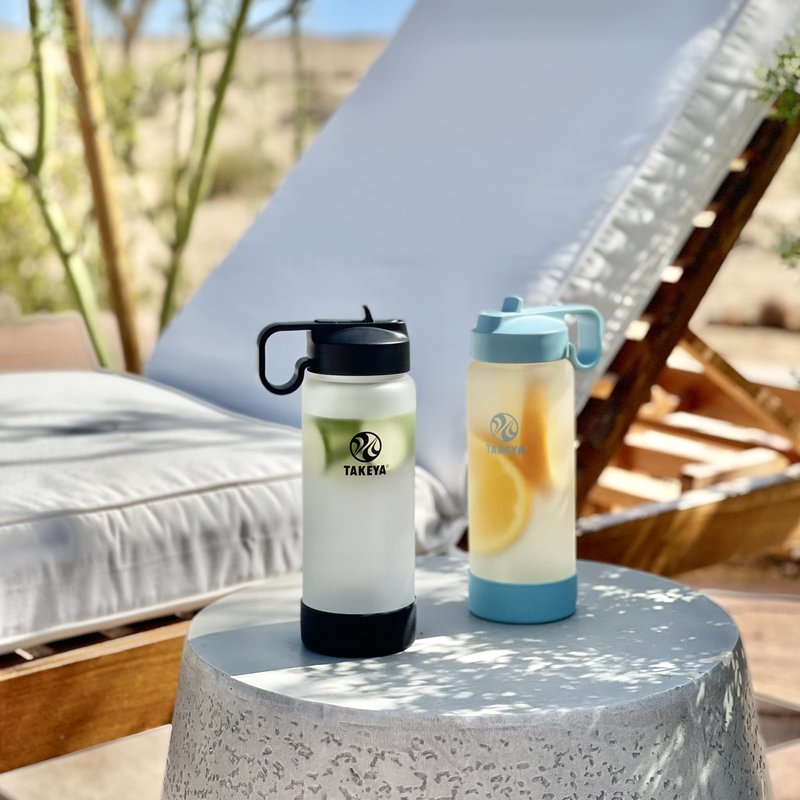 Takeya Glass Water Bottle - Durable Thermo-Shock Resistant - Sure-Grip Safe Shell - Clear Leak-Proof - Straw Lid - Dishwasher Safe - Everyday Use - 22 oz, Sage