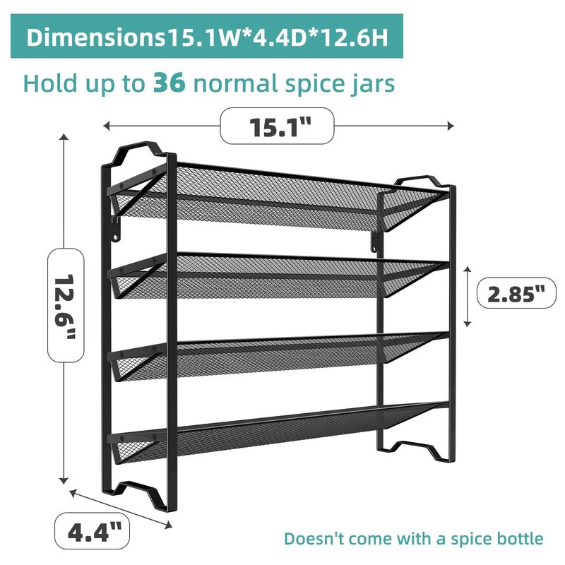 Simple Trending 2 Pack 4 Tier Spice Rack Organizer,Stackable Kitchen Counter Shelves,for Cabinet,Countertop,Pantry, Door or Wall Mount, Metal Mesh,Jars not Included, Black