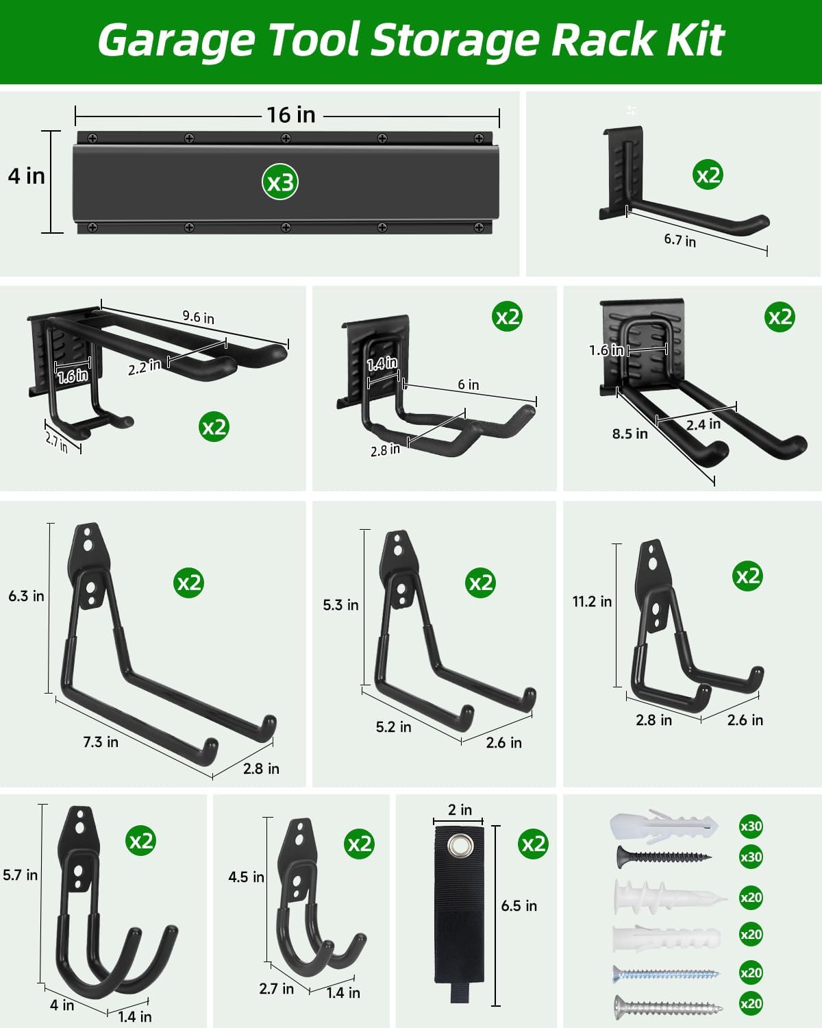 PIYILO Garden Tool Organizer - 48-Inch Heavy Duty Wall Rack with 18 Garage Hooks for Yard Tools & Bikes