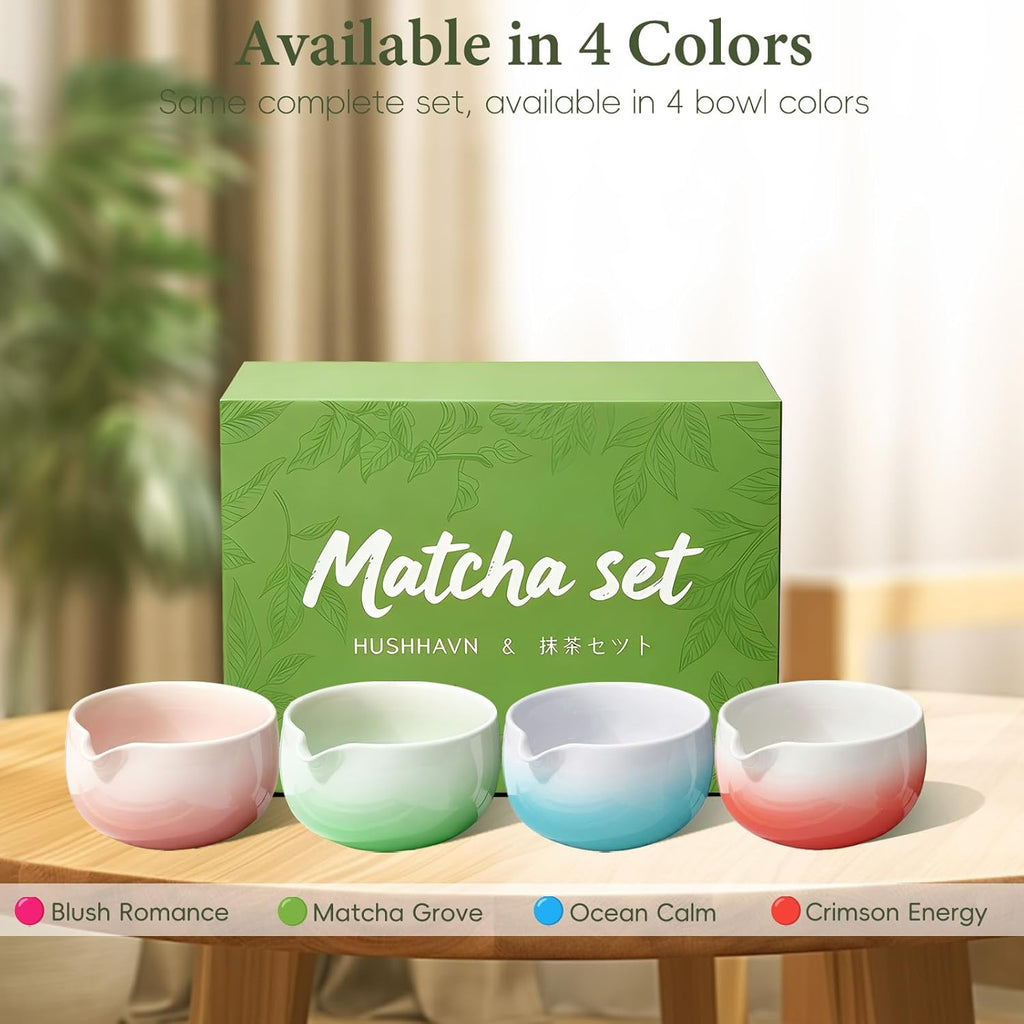 Skiennix Matcha Whisk Set - Complete 6PCS Ceramic Kit with Bowl, Bamboo Whisk, Scoop & Sifter (Green)