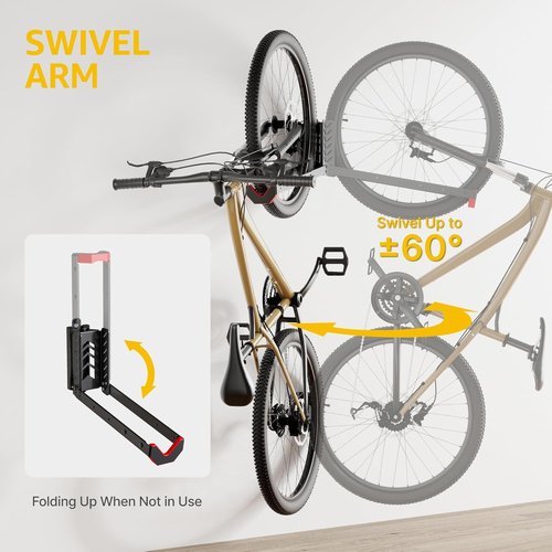 monTEK Swivel Bike Wall Mount - Easy Load & Unload Bike Hanger | Space-Saving Garage Rack, 4 Pack, Holds Up to 77 lbs