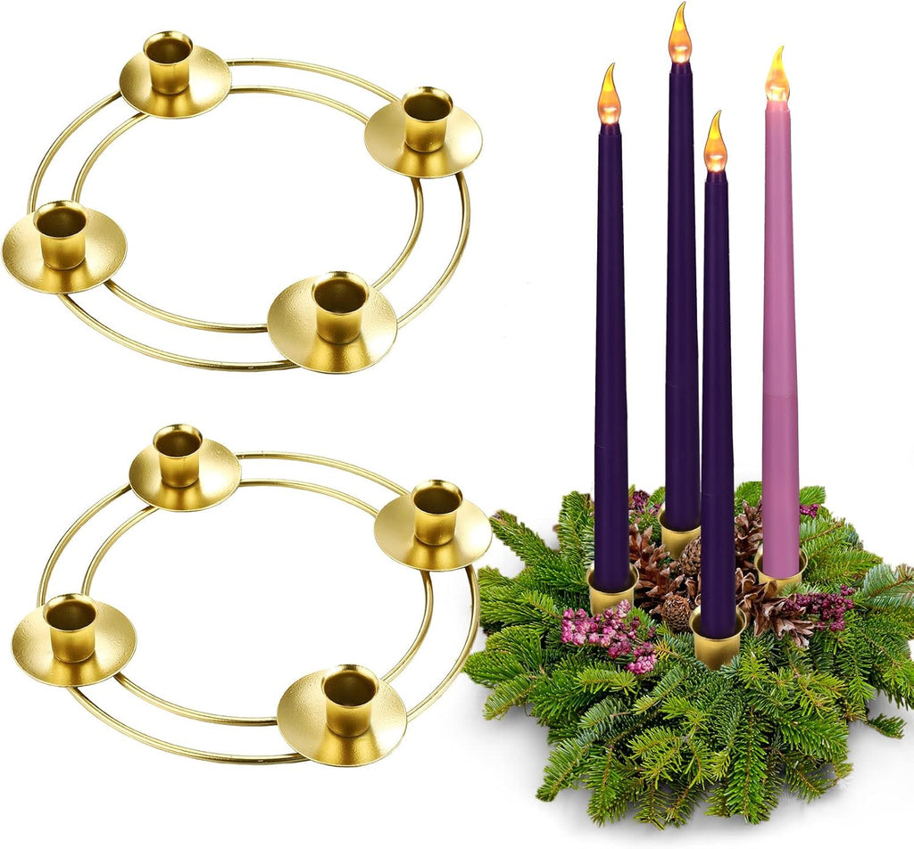 Sliner Christmas Advent Wreath Ring - Metal Candle Holder for Festive Table Decorations | 2 Pcs Set