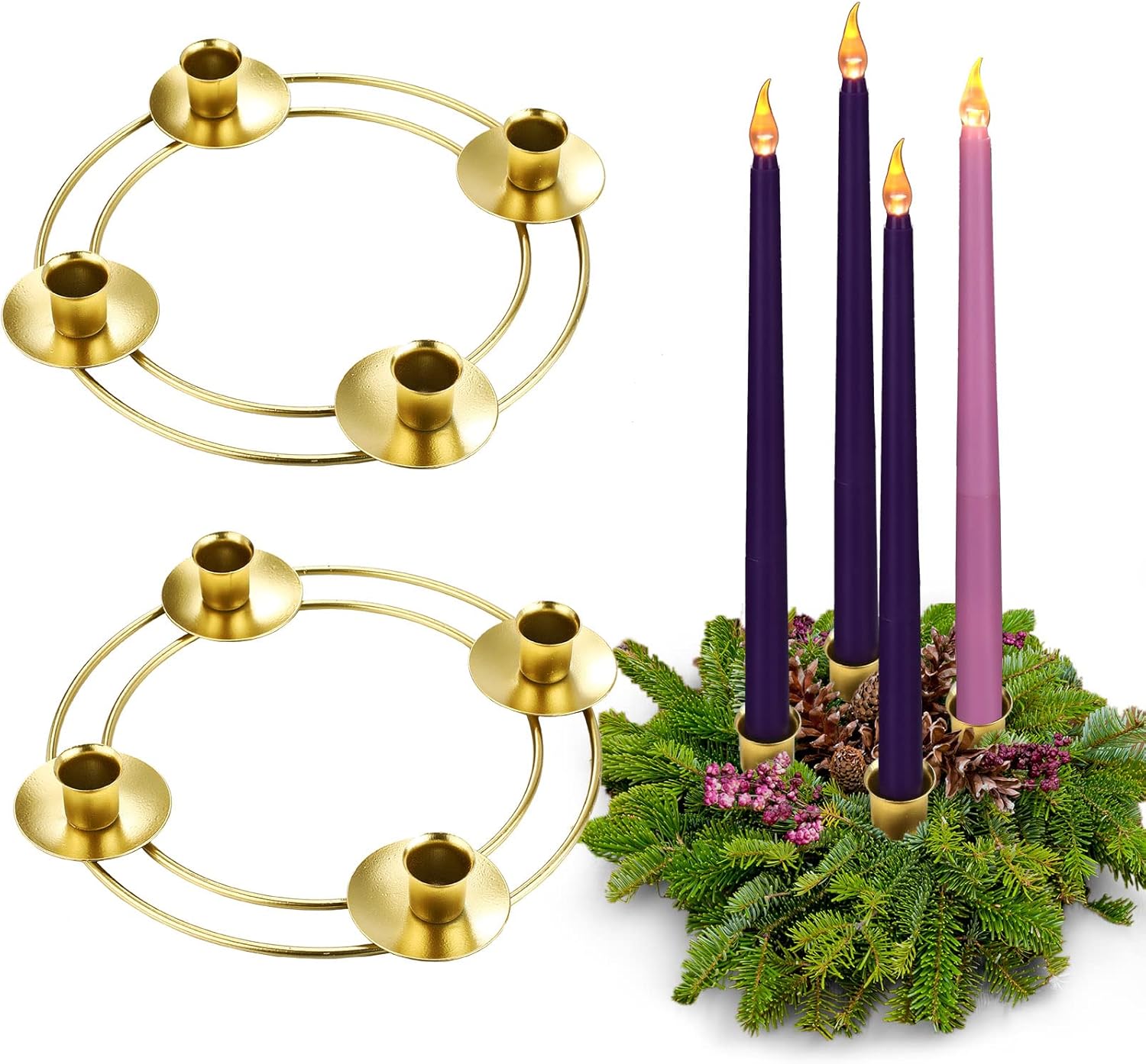 Sliner Christmas Advent Wreath Ring - Metal Candle Holder for Festive Table Decorations | 2 Pcs Set