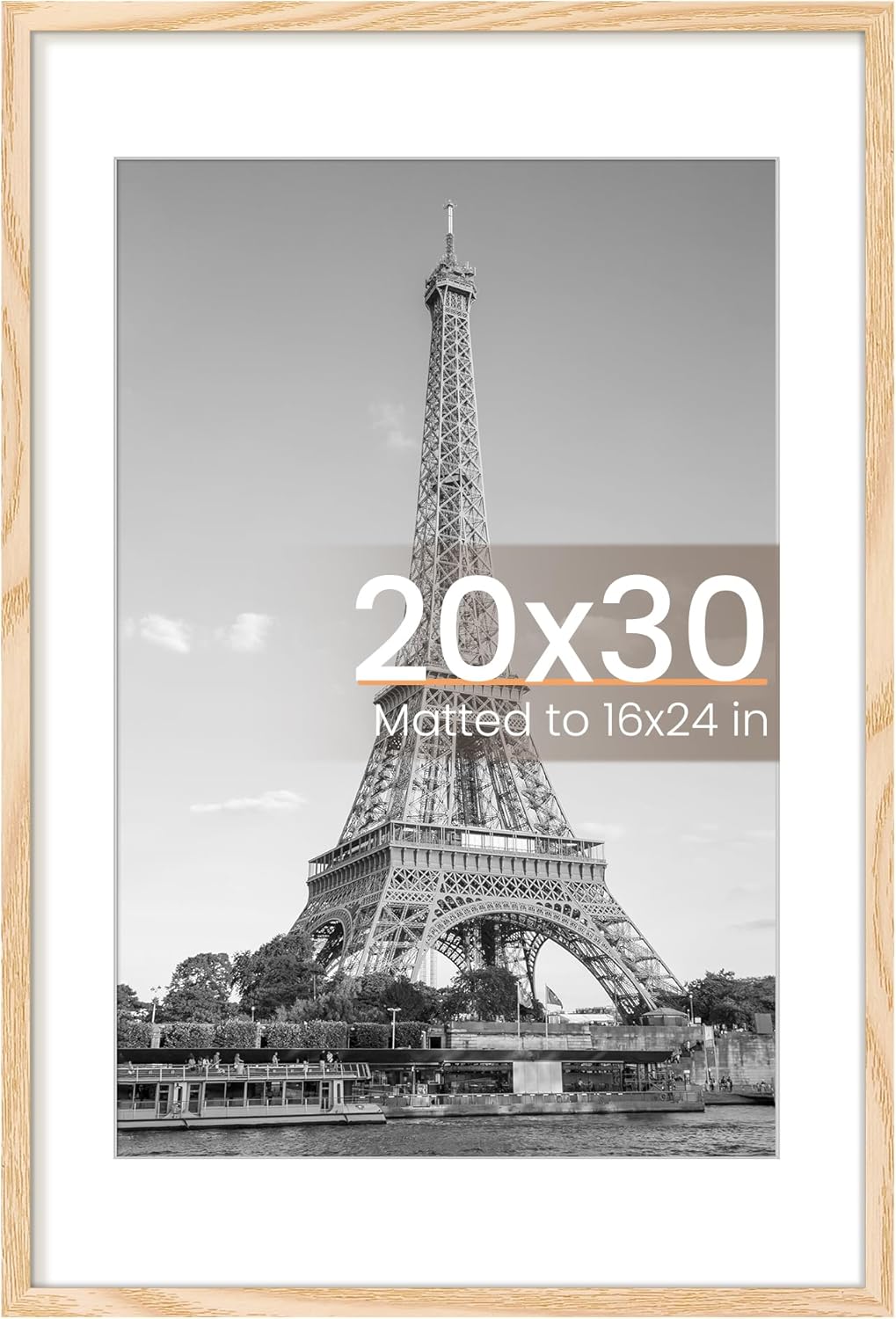 Upsimples 20x30 Poster Frame - Versatile Wall Hanging for 16x24 with Mat or 20x30 Without Mat, Natural Finish
