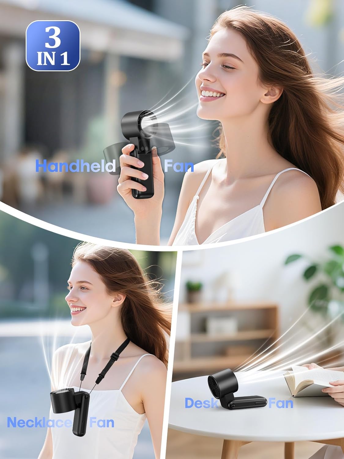 Skiennix Portable Handheld Fan - 3-in-1 Ice Cooler with 5 Speed Settings & Digital Display | Rechargeable Travel Fan