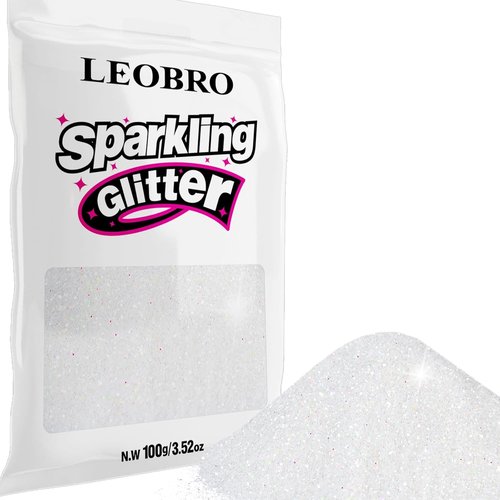 LEOBRO Holographic Fine Glitter - White Glitter for Crafts, Resin, Jewelry | 100g / 3.5oz
