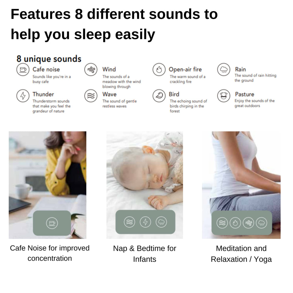 SPICE OF LIFE Tranquility Sound Machine - White | USB Powered (Plug-in) White Noise Bluetooth Speaker, Sleep Timer, Rain Sound Projector | for Babies, Nursery, Kids, Adults | Bedroom, Office Décor