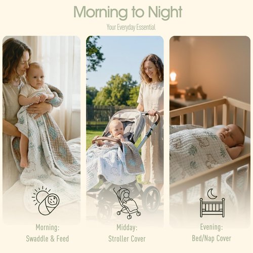 HardNok Ultra Soft Muslin Baby Blanket, A Versatile Swaddle and Bed Blanket for Babies, Toddlers, Boys, and Girls (Forest Elephant 1 Pack).