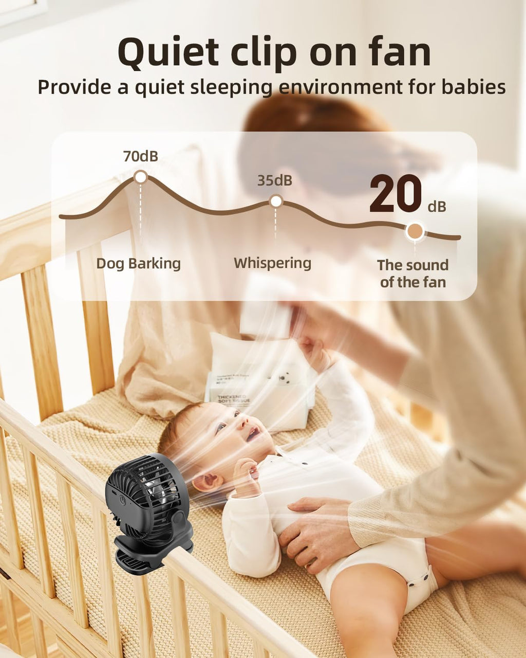 TUNISE Mini Clip-On Fan - Battery Operated, 3 Speed Adjustable, 360° Rotation, Portable for Home & Office - Black