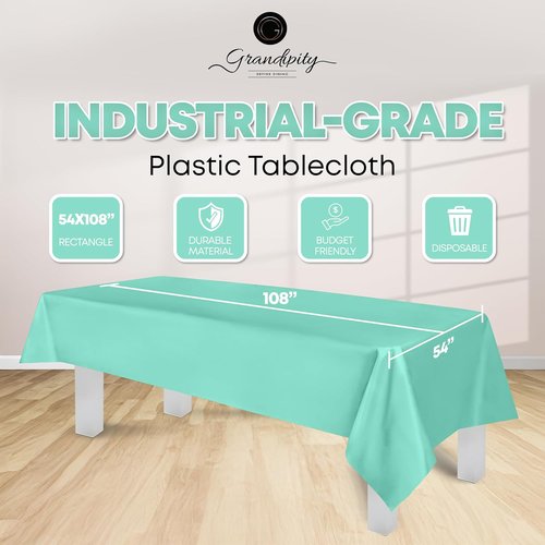 Grandipity Disposable Aqua Plastic Tablecloths - Premium 54" x 108" for 6ft to 8ft Rectangle Tables (6 Pack)