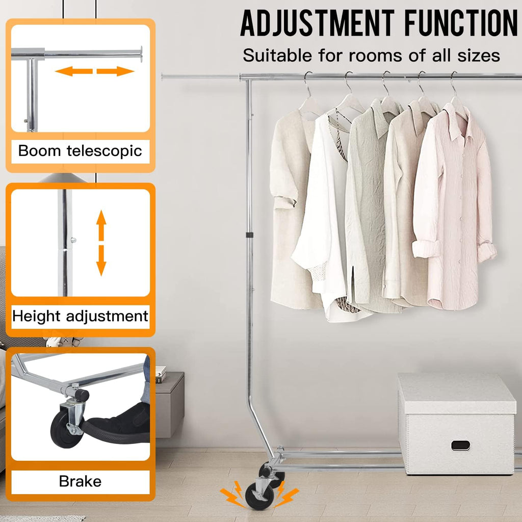 PayLessHere Heavy Duty Clothing Rack - Extensible Garment Rack with Wheels | 135 lbs Capacity, Chrome Finish