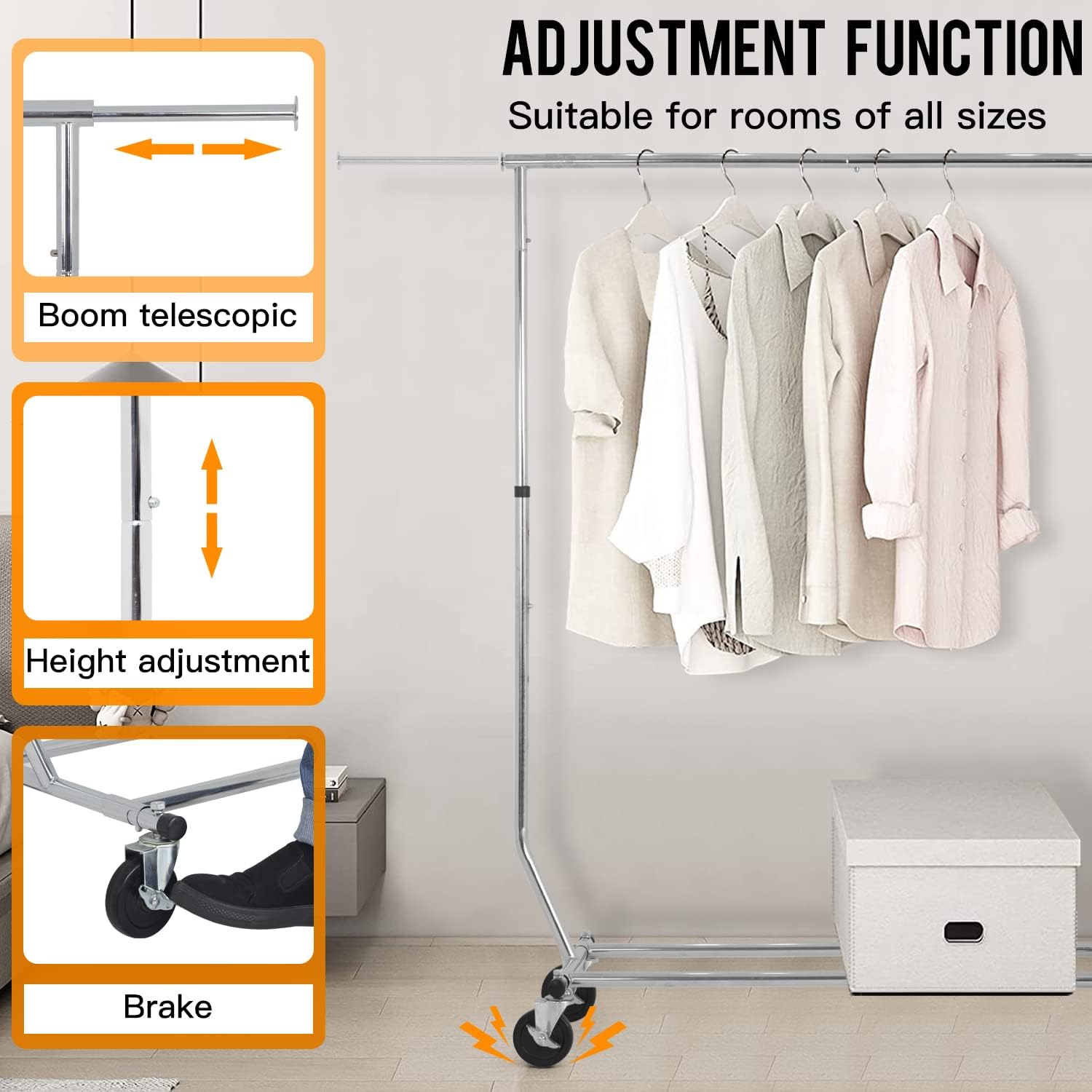 PayLessHere Heavy Duty Clothing Rack - Extensible Garment Rack with Wheels | 135 lbs Capacity, Chrome Finish