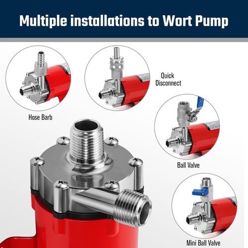 Wort Beer Pump for Brewing, 304 Food Grade Homebrew pump Stainless Steel Head Brew Pump with Inline Switch & 1/2" NPT Thread