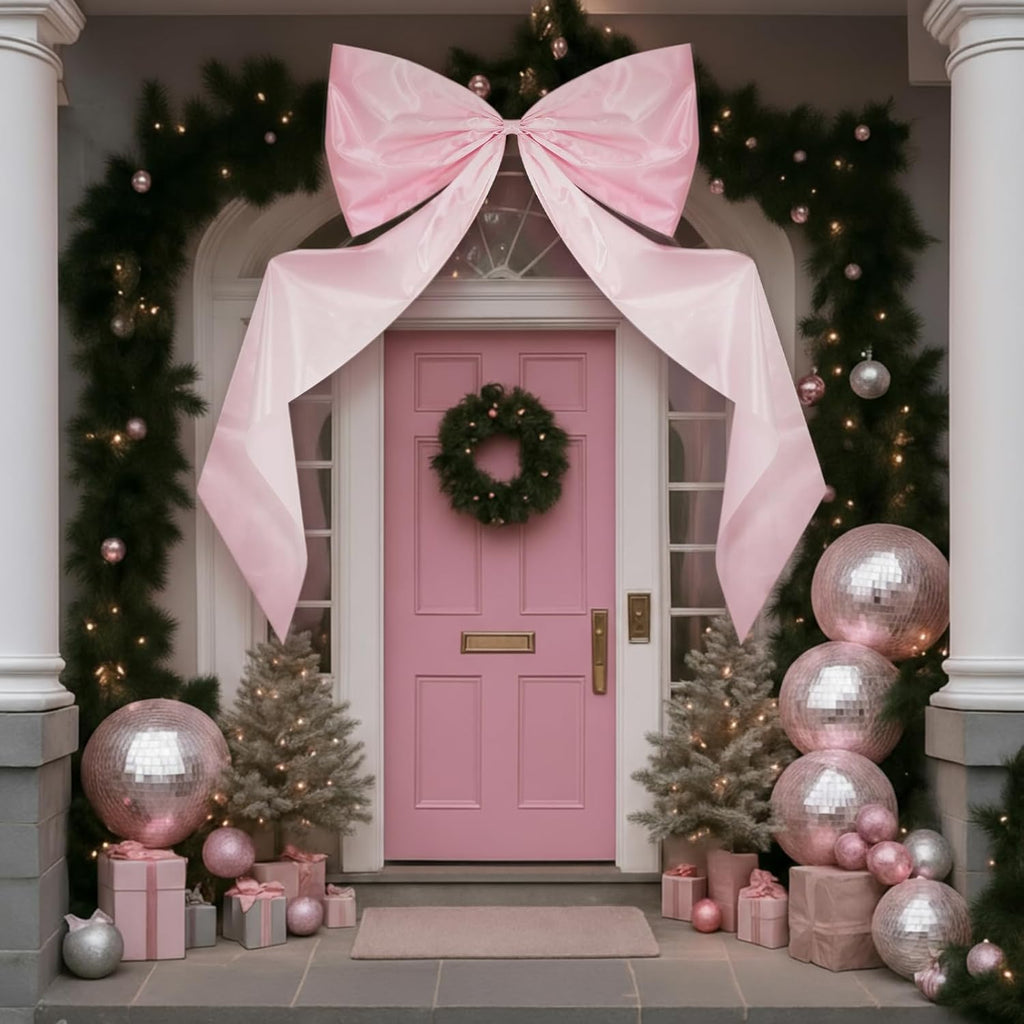 Wavwavw Giant Pink Satin Bow Decoration - 6.33 Ft Extra Large Oversized Gift Wrap for Weddings & Events | Perfect for Fireplaces, Mirrors, Trees, and Arches