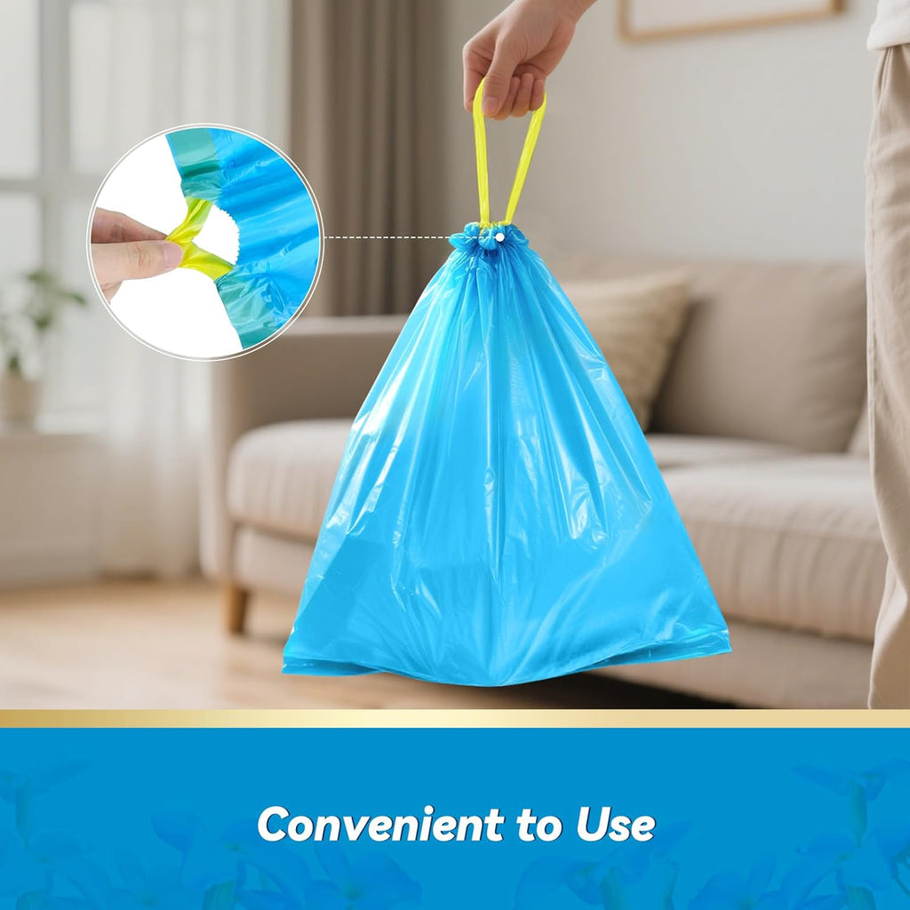 Skiennix 300 Count Extra Thick Drawstring Trash Bags - 15 Micron, Sturdy & Tear-Resistant for Home Use
