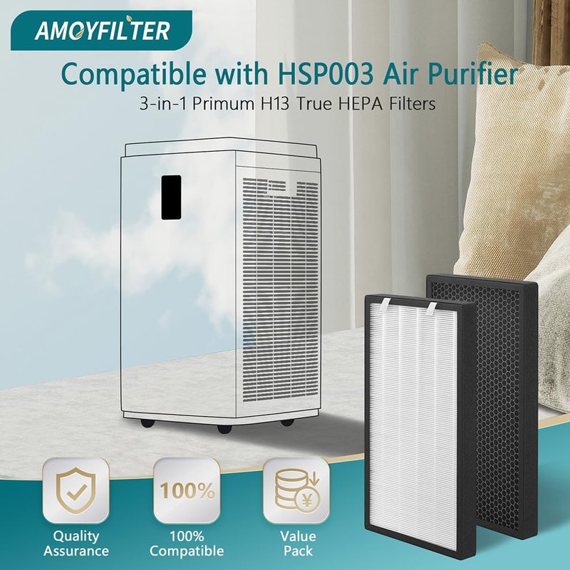 AMOYFILTER 2 Pcs HSP003 Replacement Filter Compatible with Hathaspace Air Puri-Fier Filters HSP003, 2 in 1 Premium HSP003 Filter for Cleaning the Air in Large Rooms, Making It More Efficient