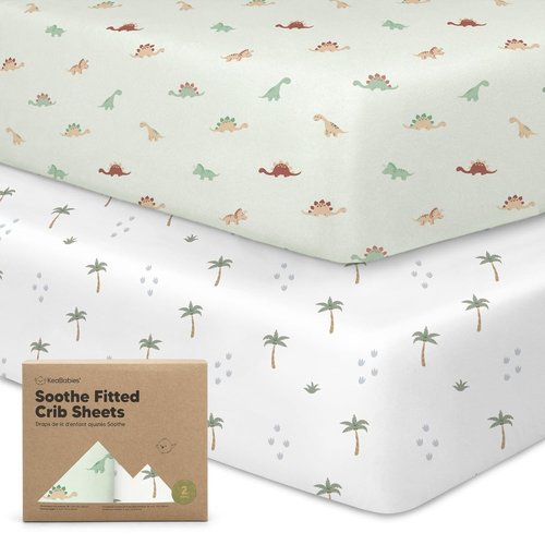 KeaBabies Organic Crib Sheets - 2-Pack Fitted Jersey Cotton for Boys & Girls | Soft, Breathable, Cute Prints (Roarsome) 52x28