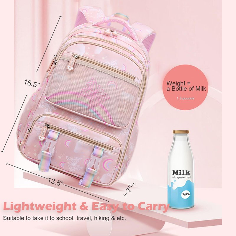 BYXEPA Girls Backpack, School Kids Backpacks for Girls, Cute Book Bag with Compartments for Girl Kid Students Elementary, Kids' School Bag(Purple)