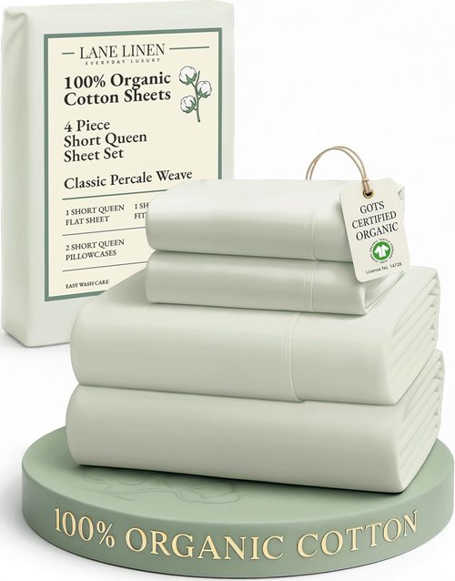 LANE LINEN 100% Organic Cotton Queen Sheet Set - Soft, Breathable Percale Weave, Deep Pocket | Hotel-Quality Mineral Color