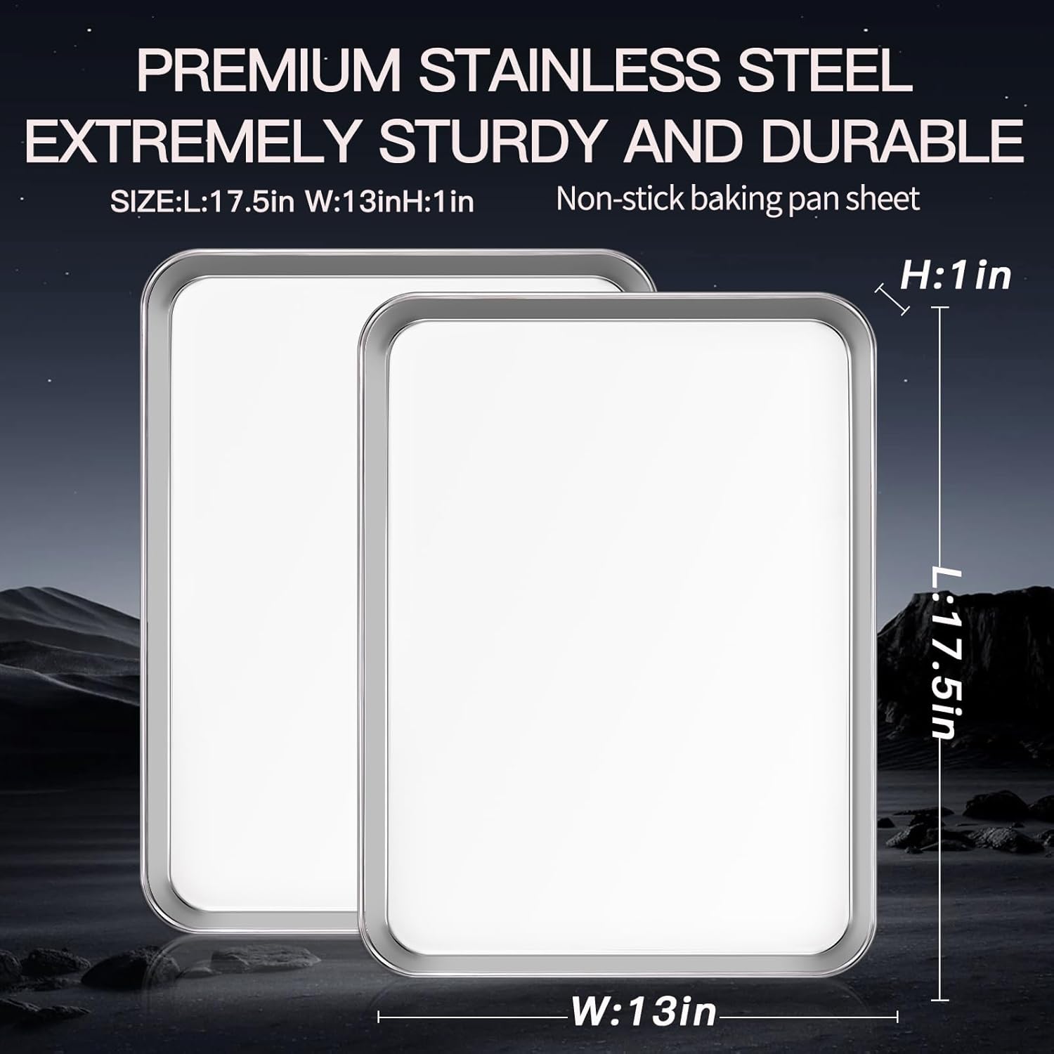 Skiennix Baking Sheet Set - 18-Inch Commercial Grade Stainless Steel Oven Trays | Non-Toxic & Easy Clean