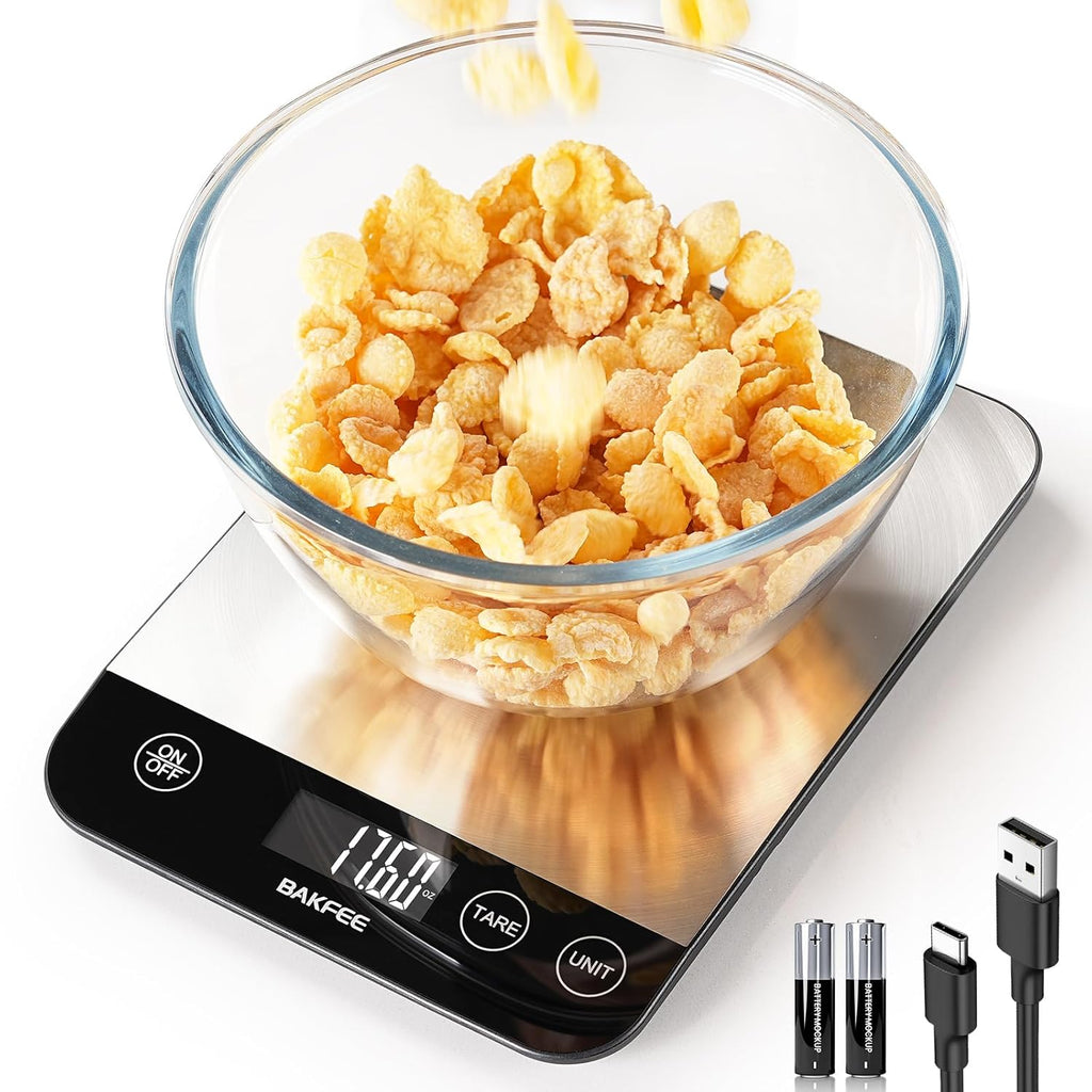 Skiennix Food Scale - 33lb Rechargeable Kitchen Scale with USB Charging | High Accuracy in Grams & Ounces, Black