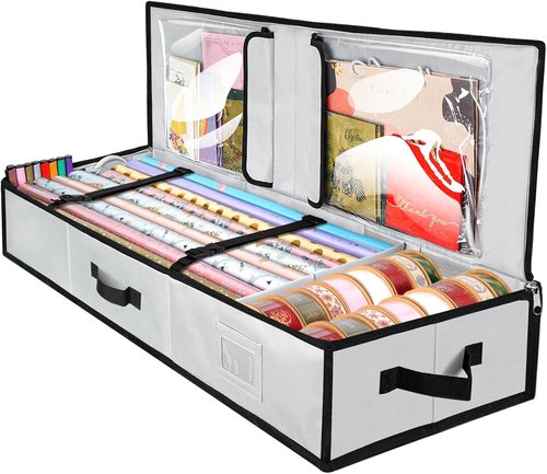 BALEINE Gift Wrap Storage Organizer - 40" Durable 600D Oxford Fabric Bag with Flexible Partitions (Gray)