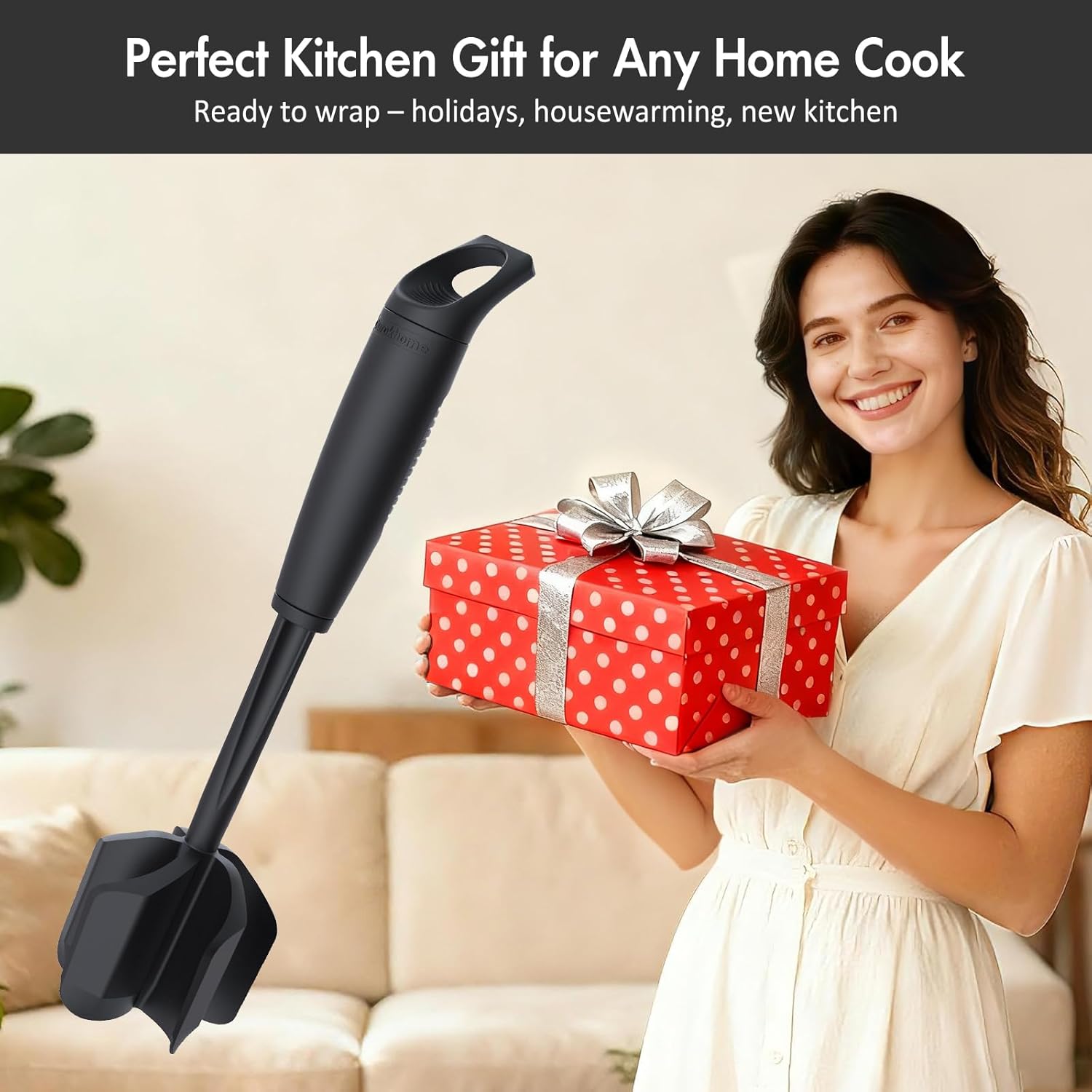Ourokhome Meat Chopper - Heat Resistant Nylon Potato Masher with 5 Curved Blades | Nonstick Kitchen Tool, Black