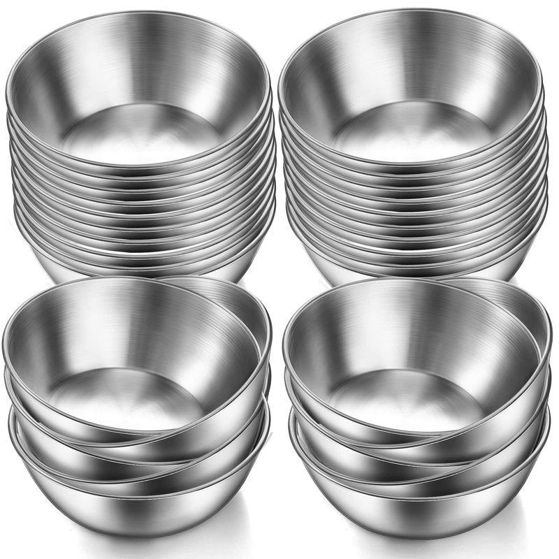 Mimorou 30 Pack 3.3 Inch Stainless Steel Sauce Dishes Bulk Small Stainless Steel Bowl Dipping Soy Sauce Bowls Silver Round Seasoning Sushi Appetizer Dishes for Kitchen Party Supplies