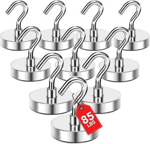 MIKEDE Magnetic Hooks - 85 Lbs Heavy Duty Earth Magnets for Cruise Cabins | 10 Pcs Strong Metal Hangers for Kitchen & Classroom