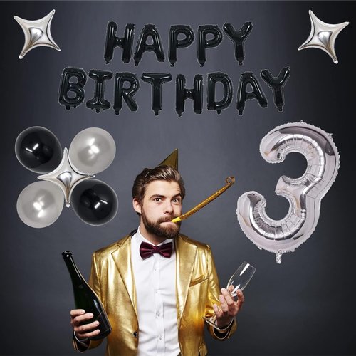 30th Birthday Party Decorations | Black & Silver Theme with Balloons & Banner for Men & Women