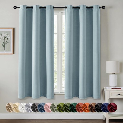 MIULEE Slate Blue Blackout Curtains - Thermal Insulated Room Darkening Drapes | 45 Inch, 2 Panels