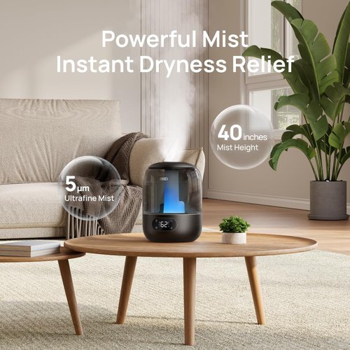 DREO Ultrasonic Humidifier - 3L Top Fill with 30H Quiet Runtime & Humidity Sensor | Black for Large Rooms