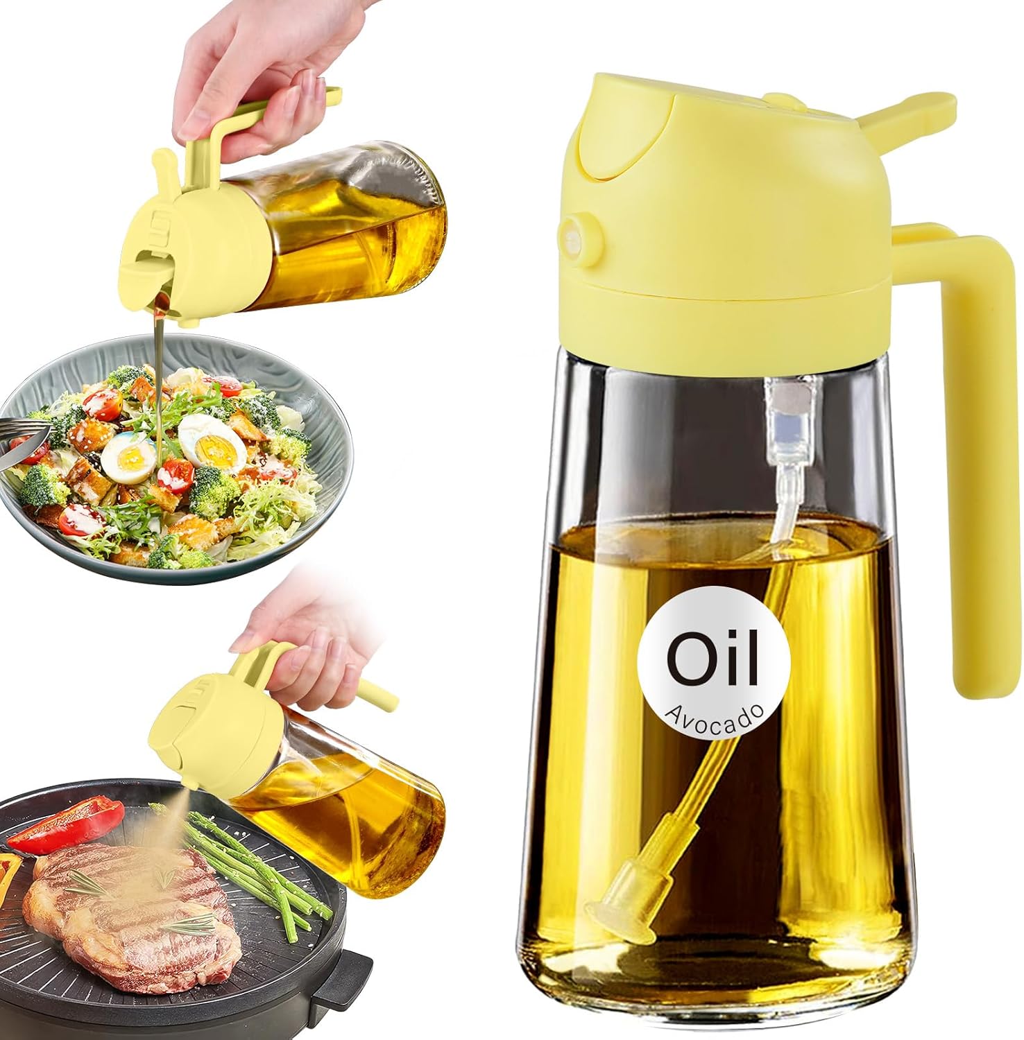 YARRAMATE Glass Olive Oil Sprayer - 16oz Premium Food Grade Dispenser for Cooking & BBQ (Pomelo)