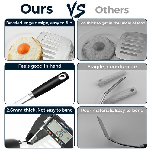 MUJINON 14-in Spatula Set, 18/0 Stianless Steel Heavy Duty Turner & Slotted Spatula, Kitchen Cooking Utensils Set, High Heat Resistant, Grilling Frying Serving Food, Pack of 2