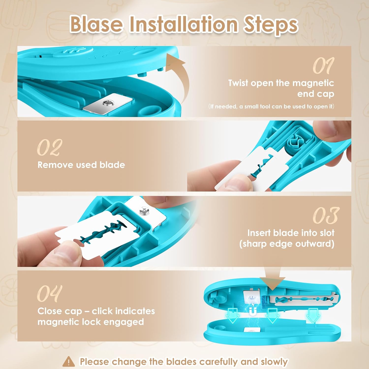 Skiennix Bread Lame Sourdough Scoring Tool - Magnetic Design with 5 Razor Blades | Beige & Blue