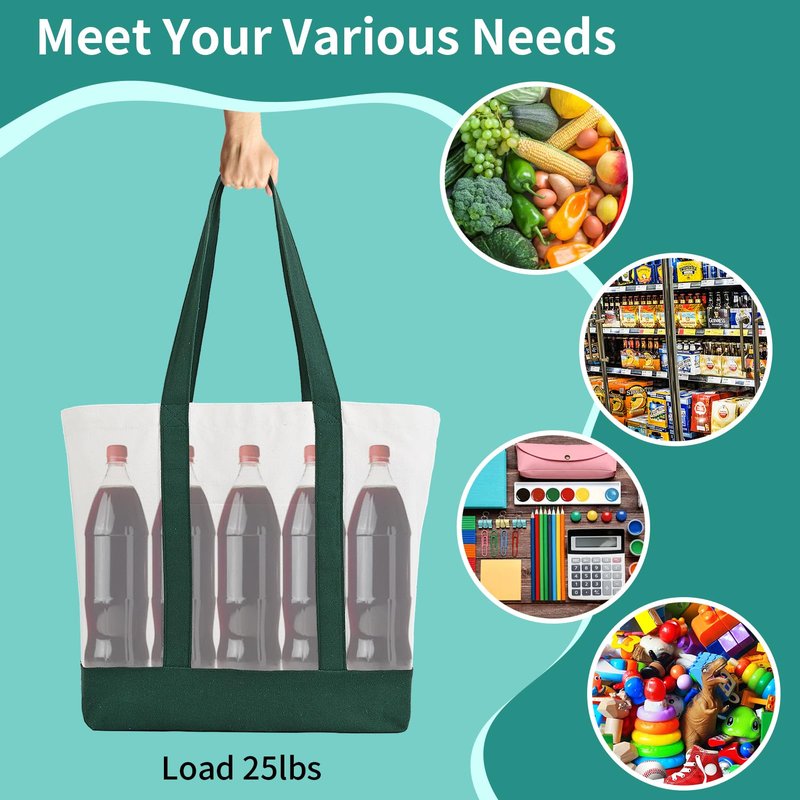 10Pcs Canvas Tote Bag Bulk with Outer Pocket, 12oz Cotton Blank Canvas Tote Bags 19 x 14.6Inch, 13 x 11Inch Reusable Grocery Bags Shopping Cloth Bags for Women, Mother's Day (5 Set Large & Medium)