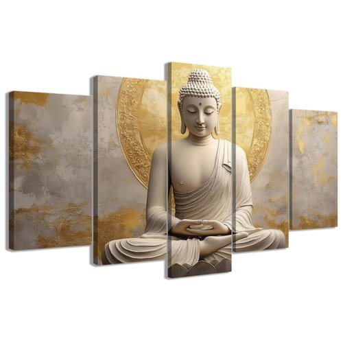CCWACPP 5 Piece Buddha Canvas Wall Art Buddha Statue Painting Prints Large Zen Wall Decor for Living Room Bedroom Meditation Yoga Room Home Decor Framed (8"x14"x2 8"x18"x2 8"x22"x1)