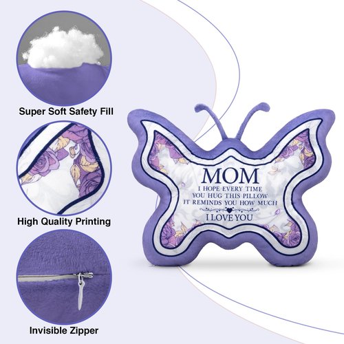 Flpoxzd Mom Gifts from Daughter Son, Gifts for Mom, Mothers Birthday Gifts, I Love You Mother Butterfly Pillow, Purple Butterfly Mama Decorative Throw Pillow, 13.78"x10.6"