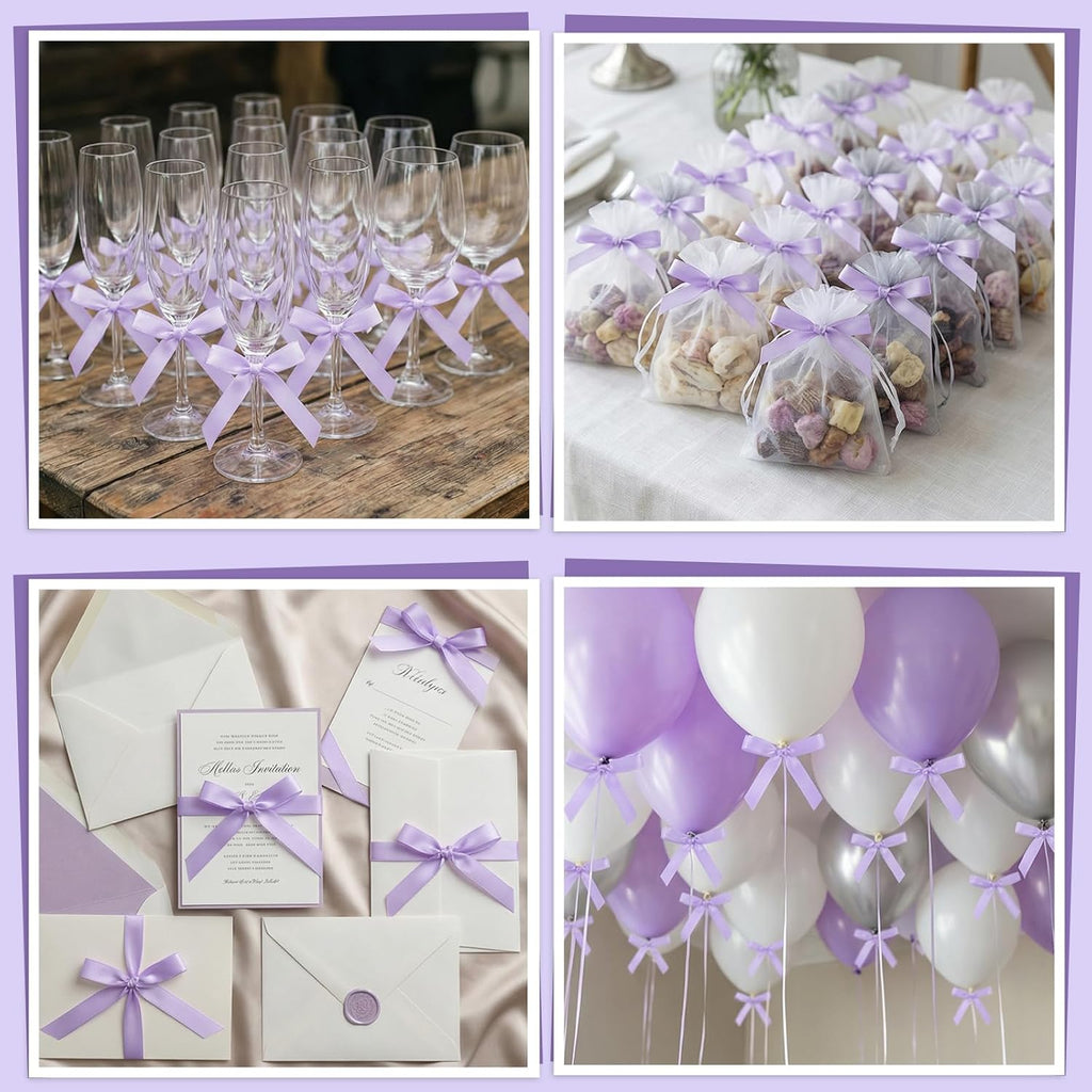 Skiennix 30 Pack Bow Cake Toppers - Purple Ribbon Bows for Weddings & Celebrations