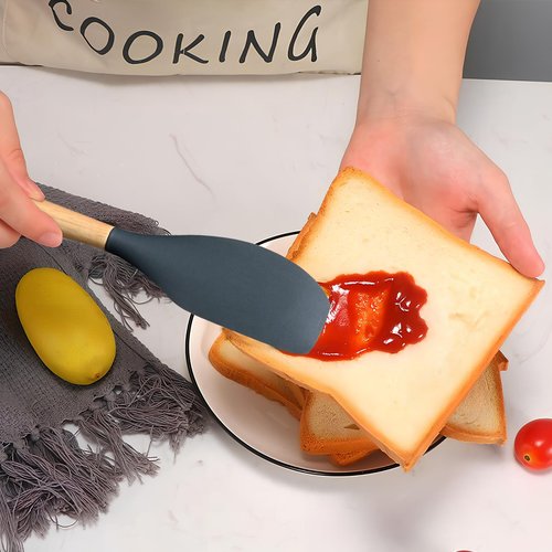 Silicone Cooking Utensil Set,12 PCS Cooking Cookware Kitchen Utensils Set, Nonstick 446°F Heat-Resistant Cookware Kitchen Tools of Spatula,Turner Tongs,Spoon,Brush,Whisk,（gray）