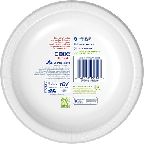 Dixie Ultra Large Paper Bowls - 20 Oz | Microwave Safe & Compostable | 56 Count for All Meals