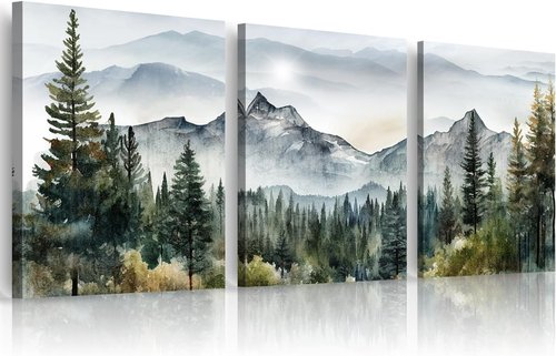 MHARTK66 Large Wall Art - Modern Abstract Mountain Forest Landscapes | 3-Piece Framed Canvas Set for Living Room & Office Decor
