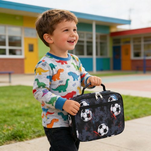 CAMTOP Kids Soccer Lunch Box Boys Girls Insulated Lunch Cooler Bag Reusable Lunch Tote Kit for School Travel